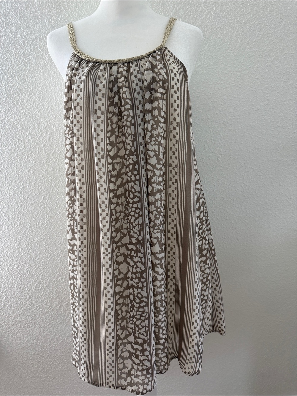 Charming Charlie Beige & Cream Striped Floral A-Line Skirt